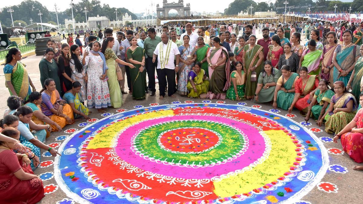 Dasara: Colourful rangolis adorn palace forecourt